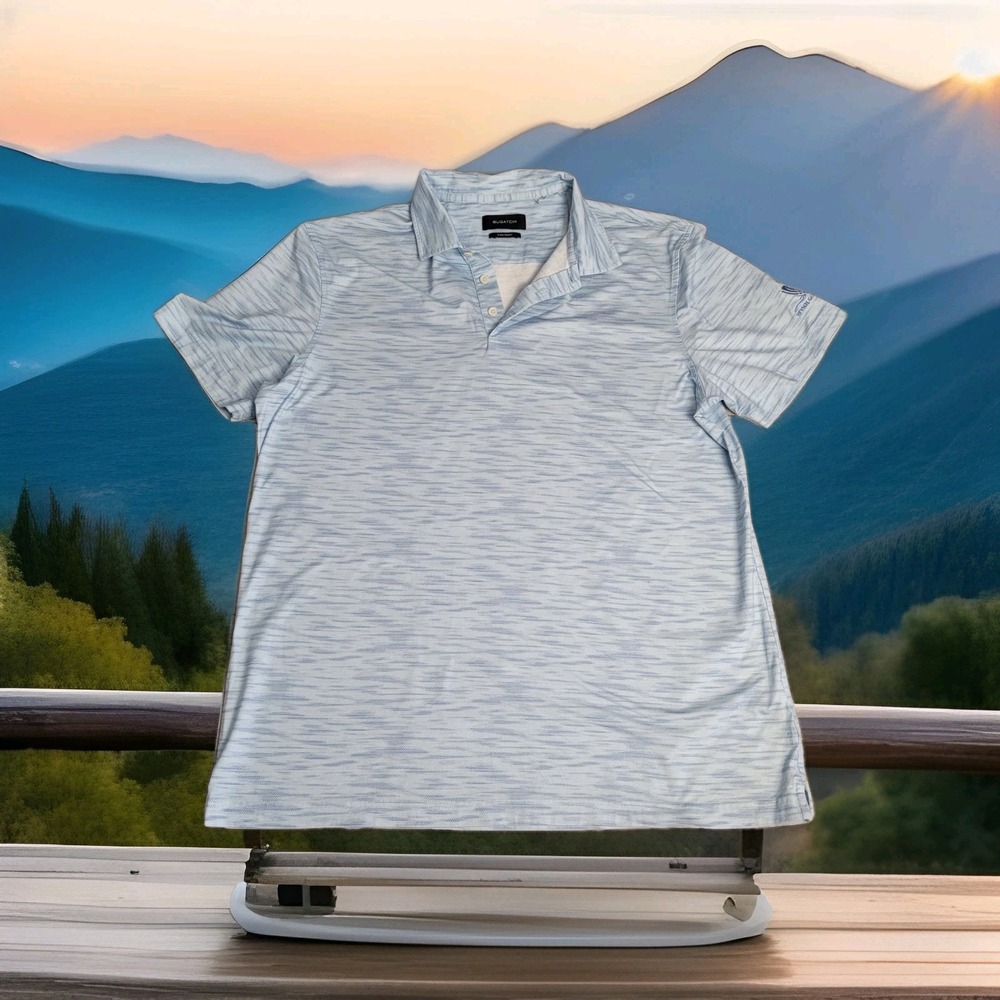Bugatchi Mens Polo Shirt XL Blue Abstract Stripe 8-Way Stretch OoohCotton Golf